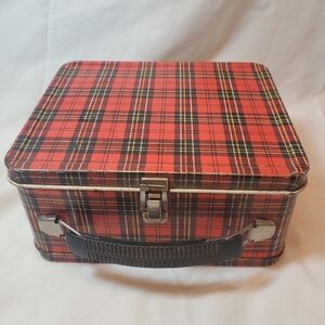 Aladdin Vintage 1970's Red Plaid Metal Lunchbox Safety First No Thermos
